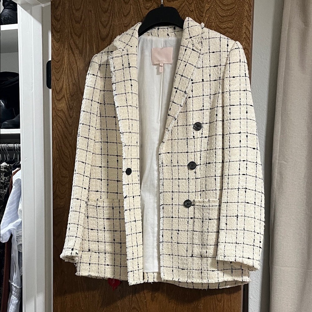 NWOT Rebecca Taylor Elegant Cream Checkered Blazer